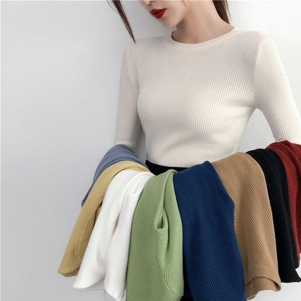 

woman sweaters 2021 winter warm stretch slim knit bottoming shirt sweater fall casual long sleeve o neck women clothing, White;black