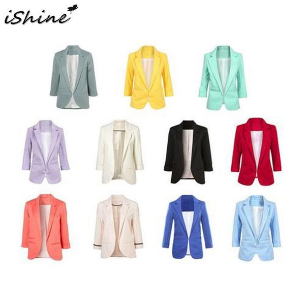 

women's suits & blazers ishine autumn candy-colored work fashion cropped sleeve small suit for women pocket blazer jacket office lady, White;black