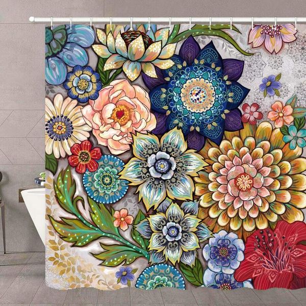 

shower curtains boho floral for bathroom bright fabric blossom curtain with 12 hooks multi color