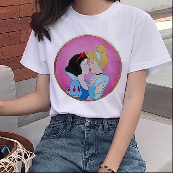 

pride lgbt gay love lesbian rainbow design princess print t shirts for women summer casual love is love tee shirt, White