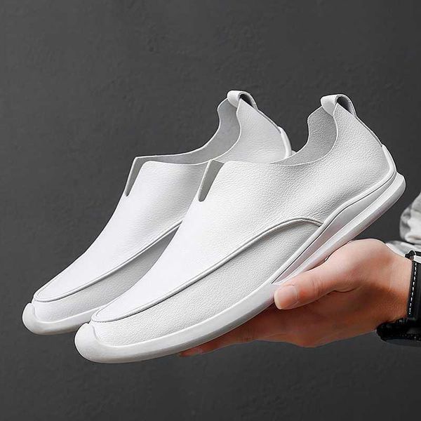 

dress shoes genuine leather men casual summer breathable mens loafers fashion slip-on soft white driving zapatillas hombre qz05, Black