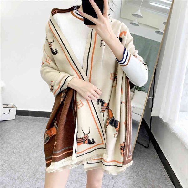 

70% off design scarf 2021 new imitation cashmere scarf women's winter carriage short beard tassel shawl versatile jacquard warm bib, Blue;gray
