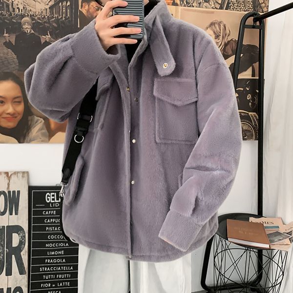 

2021 winter thickened fleece men's warmth fashion retro stand collar jacket men streetwear short coat mens m-2xl t6r0, Black;brown