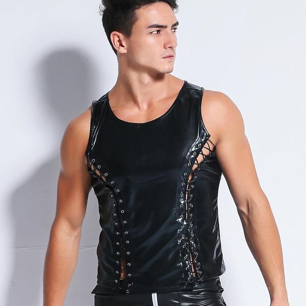 BHs Sets Männlich Sexy Exotische Tanks Homosexuell Erotische Dessous Männer Sex Party Kostüm Erwachsene Nachtclub Kleidung Gothic Faux Leder Kleid sexuelle Tragen