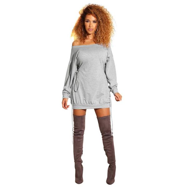 

casual dresses off shoulder long sleeve slim bandage dress women autumn winter solid mini short, Black;gray