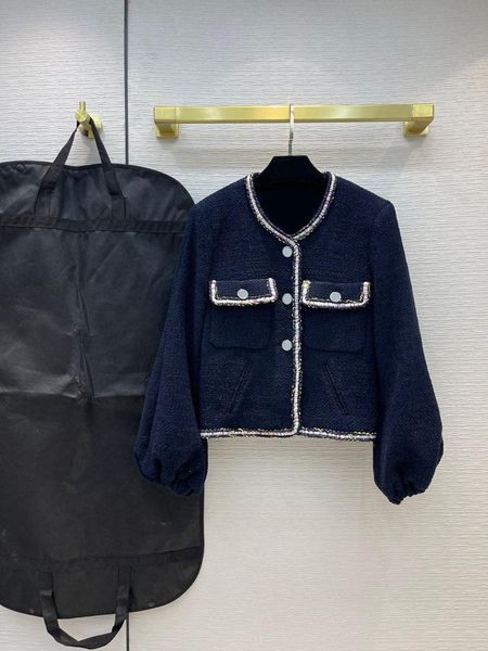 

women's jackets elegant dark blue knitted coat for women spring fall 2021 contrast edge large pocket loose blended, Black;brown