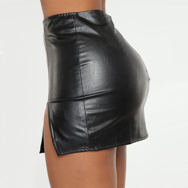 

skirts high waist bag hip short skirt nightclub pu leather zipper black