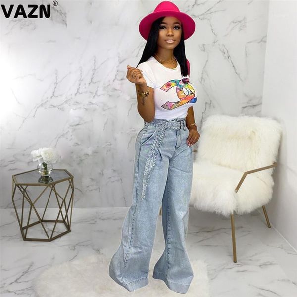 

women's jeans vazn design fashion women light blue color jean pants office lady long denim club boot cut
