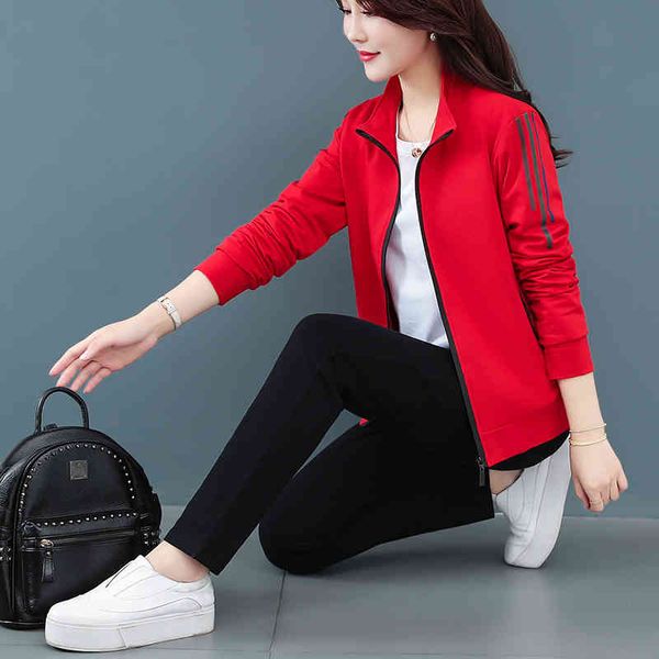 

sportswear women's spring and autumn cardigan et long sve loose 2020 new korean fashion leisure three piece set, Gray