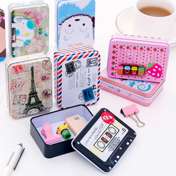 

iron carton blik mini etui metals leather small stationery storage tin pen box school supplies