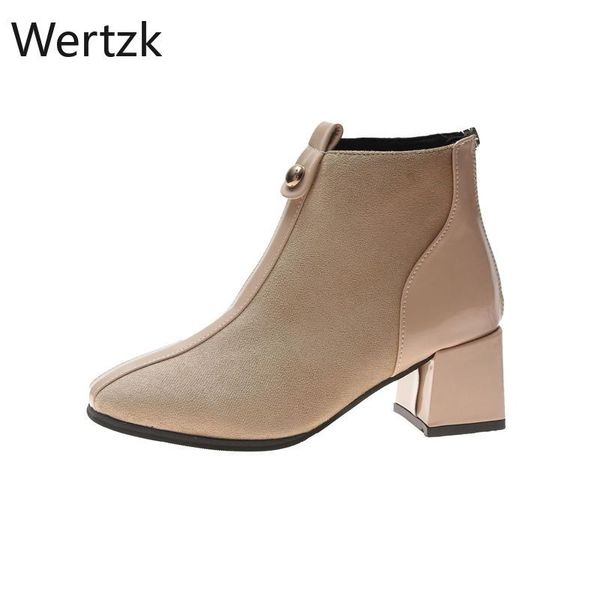 

shoes women rivet boots round toe suede leather 6 cm high heel shoes zipper outdoor winter female, Black