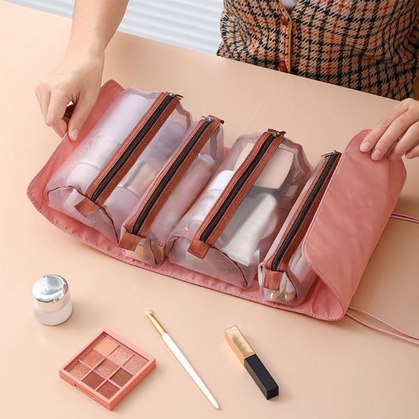 

cosmetic bags & cases travel bag women mesh make up box beautician necessarie toiletry makeup brushes lipstick storage organizer