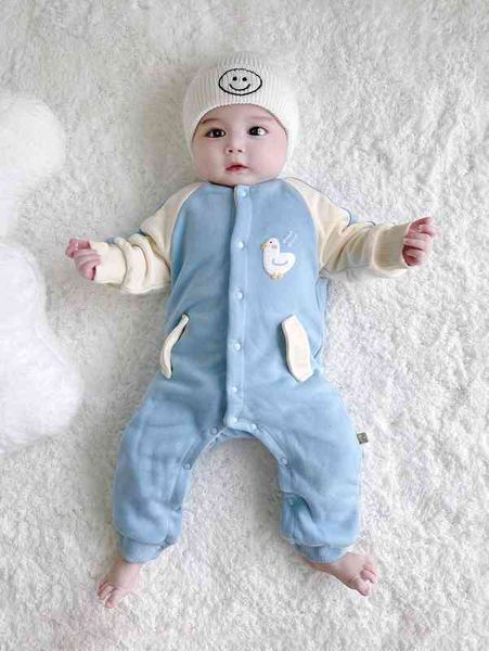 

peninsula baby cartoon graphic button front thermal jumpsuit she, Blue