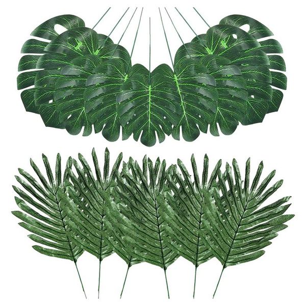 

48 pcs 4 kinds artificial palm leaves monstera leaves,with faux stems,diy home wedding party table decorations supplies