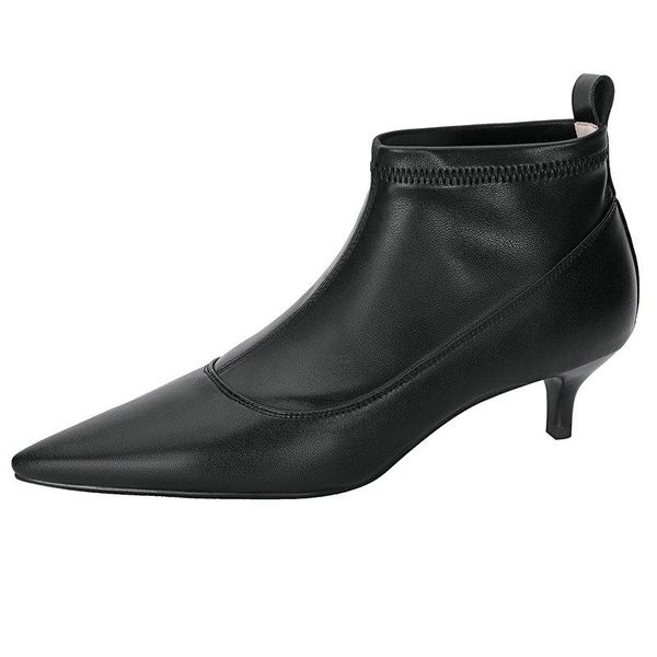 

boots women ankle cow leather autumn winter warm high heels shoes woman office lady elegant pointed toe quality pumps, Black