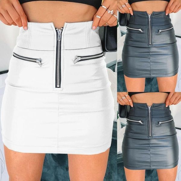 

skirts 2021 gothic women half-length pu leather mini skirt ladies pencil high waist zip fitted short, Black