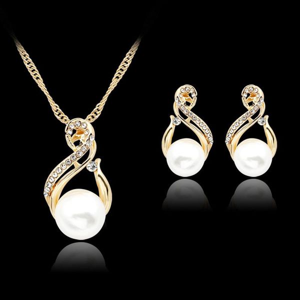 

earrings & necklace simple pearl jewelry sets bridal wedding sparkling crystal set for women elegant party gifts accessories, Silver