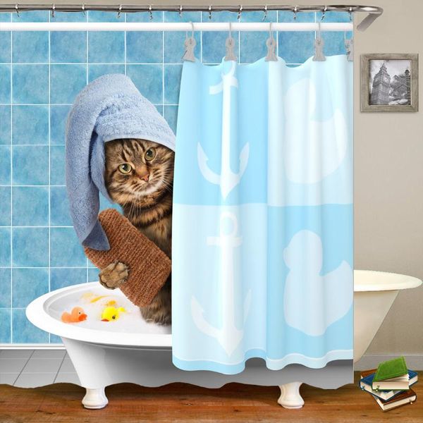 

shower curtains bathroom cat printed polyester water-proof bath products fabric curtain decor with hooks