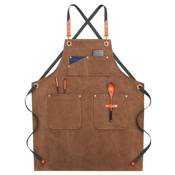 

aprons brown canvas hairdresser apron pocket chef pinafore cafe house cleaning bibs cooking baking women for kitchen accessories