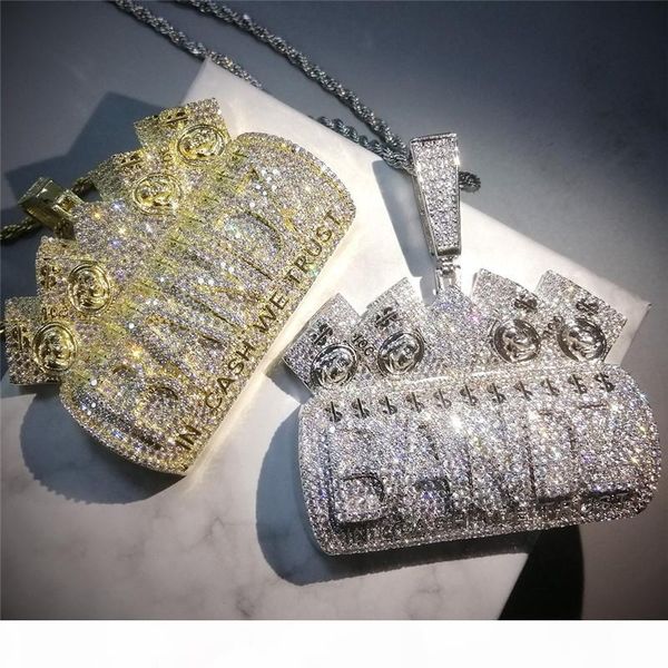 

hip hop iced out letters in cash we trust pendant necklace for men women micro pave zircon necklaces, Silver