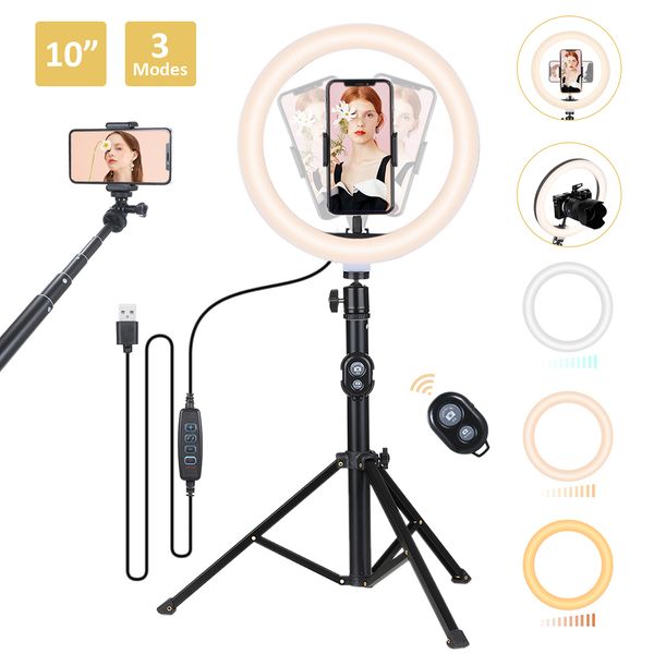 

2021 new 10"led p selfie lighting with support for smartphone youtube ube video makeup studio tripod ring light q49w