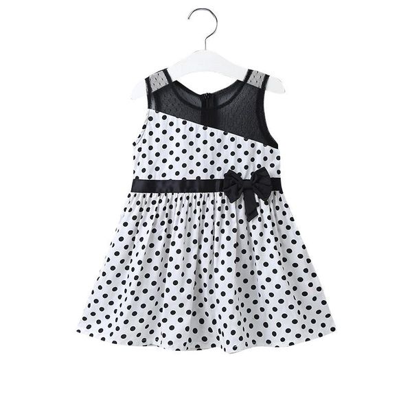 

1-6t baby boutique girls dress summer new childrens black and white stitching polka dot dress, Red;yellow