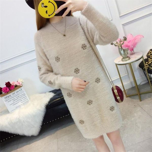 

women's sweaters slim women knit sweater pullover fashion lmitation mink cashmere white dress winter half turtleneck jumper vestidos, White;black