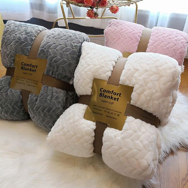 

blankets winter double layer thick blanket ferret cashmere super soft warm wool flannel fleece plaid white sofa bed ba on throw