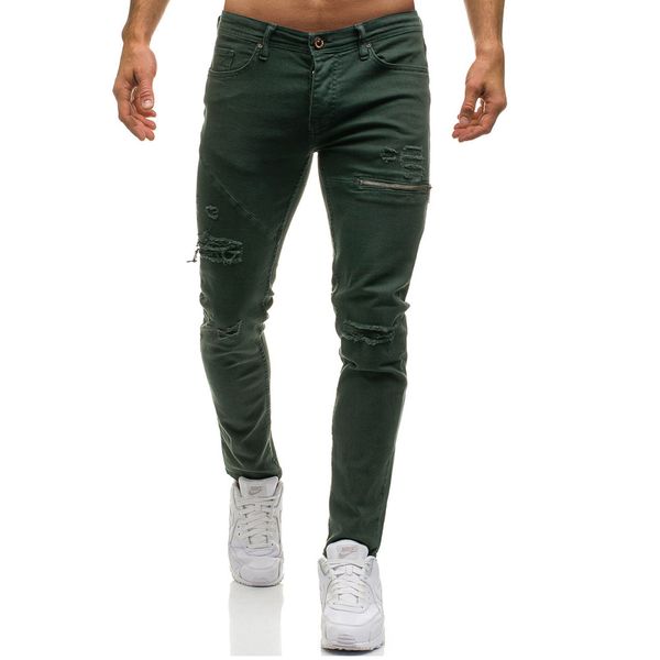 

mens ripped stretch black jeans fashion designer slim fit washed motocycle denim pants panelled hip hop zipper trousers, Blue