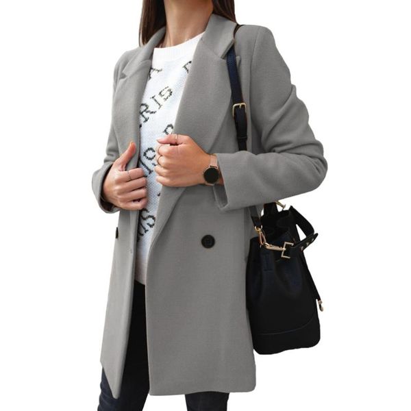 

women's wool & blends 2021 spring women blazer jacket casual solid color work suit coat office lady fashion pockets long sleeve slim fe, Black