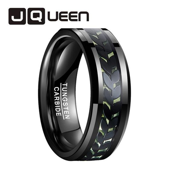 

wedding rings high grade men's electroplated inlay black leaf green carbon fiber tungsten carbide ring for male gift bands wholesale, Slivery;golden