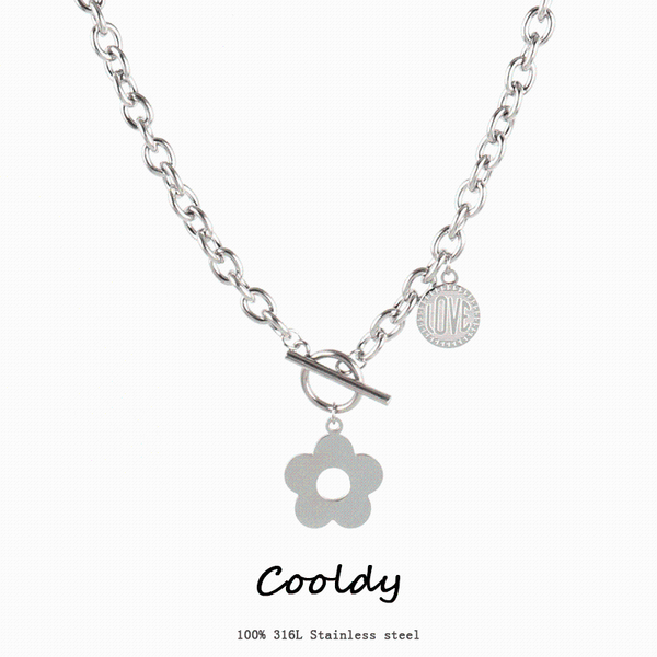 

pendant necklaces stainless steel necklace thick chain punk flower for women statement retro choker jewelry, Silver
