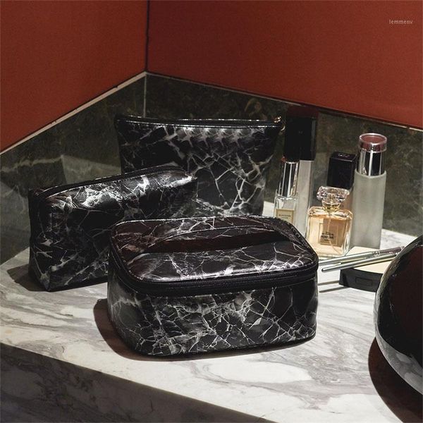 

cosmetic bags & cases fashionable and simple pu waterproof toiletry bag portable storage three-piece marble1
