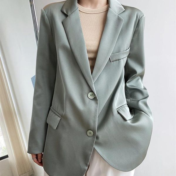 

women's suits & blazers fashion autumn loose notched collar women satin blazer full sleeve single-breasted soft female jackets outwear, White;black