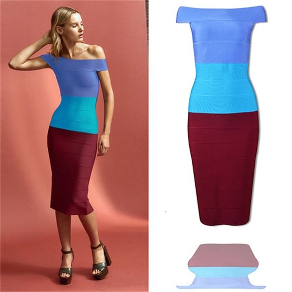 

blue wine slash neck rayon bandage dressed party club bodycon dress ngyt, White