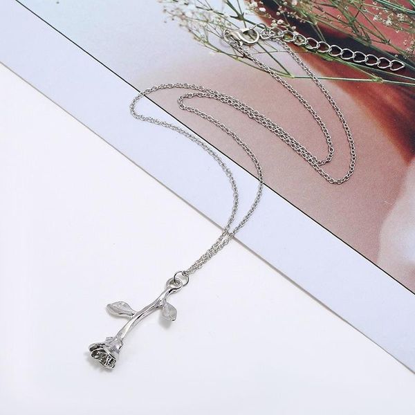

chains 2pc fashion jewelry alloy rose pendant necklace ladies bohemian flower friend gift, Silver