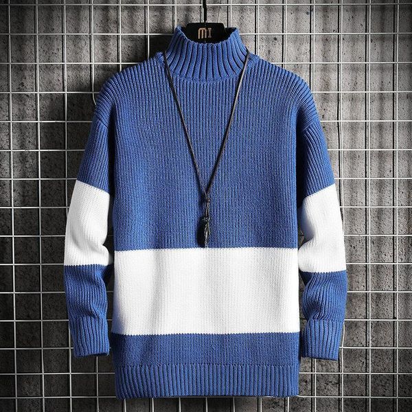 

mens new spring autumn sweater streetwear japan style sweater male casual harajuku long sleeve clothing turtelneck, White;black