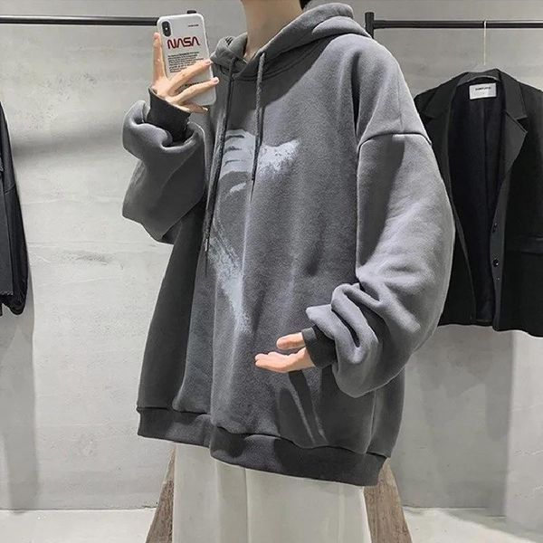 

men's hoodies & sweatshirts hoodie autumn/winter style plus fleece hooded grey clothes loose ins trend port sport thick coat, Black