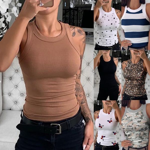 

solid women tank sleeveless running vest basic cami female slim knit ribbed racerback vest 2021 ropa mujer harajuku1, Black;blue