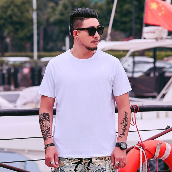 

2021 new trendy men t shirt casual loose short sleeve slim men's summer stretch solid t-shirt male clothing white uw65
