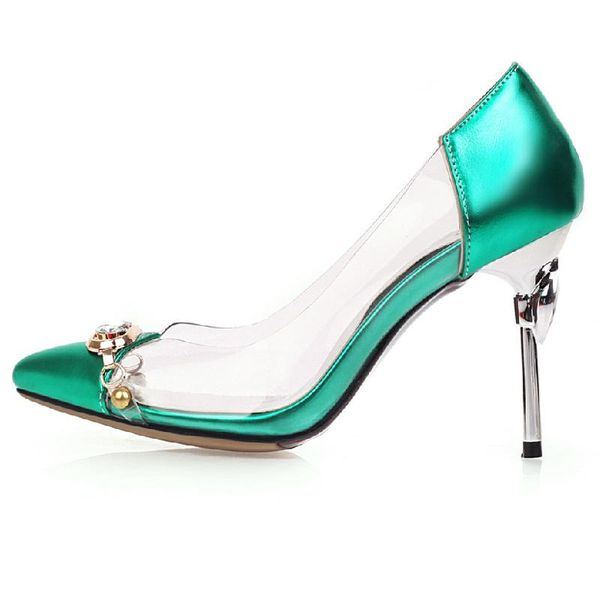 

dress shoes fashion pvc transparent womens heels woman pumps luxury crystal green women party brand large size 45, Black