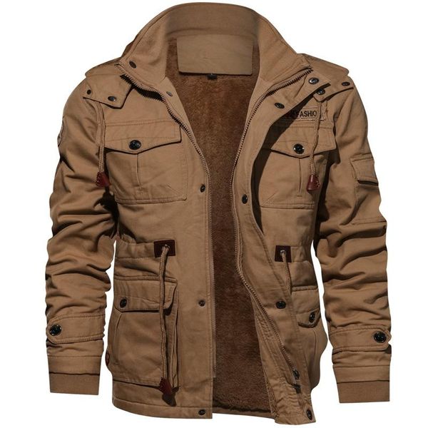 

men's jackets thickened lamb cashmere hooded jacket winter plus velvet army cotton coat large size loose, Black;brown
