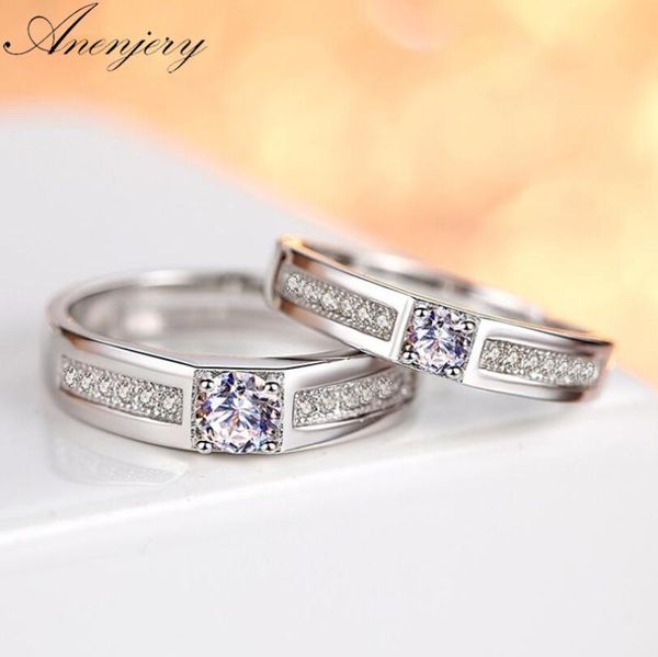 

wedding rings anenjery 1pcs 925 sterling silver couple micro cz zircon opening for women men engagement s-r245, Slivery;golden