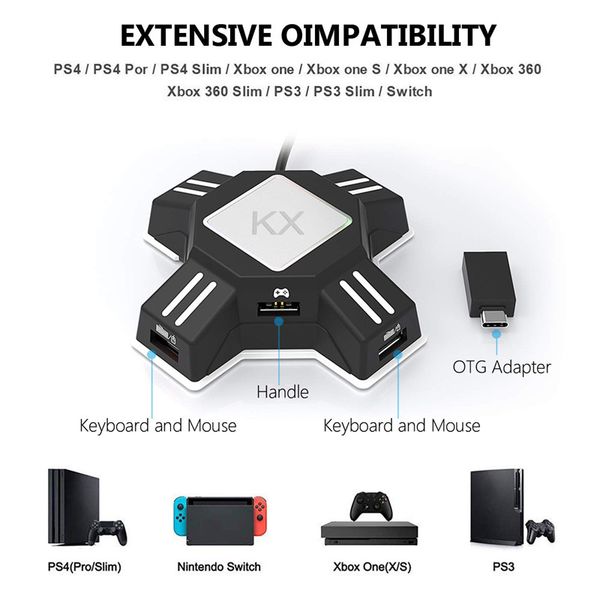 

2021 kx usb game controllers adapter converter video game keyboard mouse adapter for nintendo switch/xbox/ps5/ps4/ps3