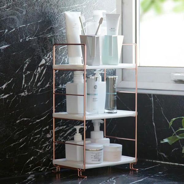

bathroom storage & organization copper-plated 3/2 layer bath organizer shelves floor portable multi tiers shower cosmetic shelf racks