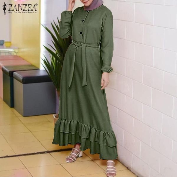 

ethnic clothing women muslim kaftan loose dress retro marocain turkish vestidos party button ruffles shirt dresses islamic, Red
