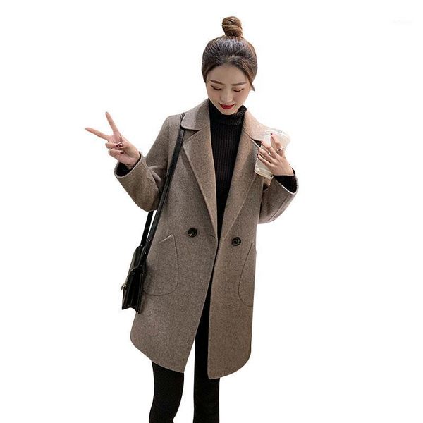 

women's wool & blends clothing winter thick coat female woolen clothes long sleeves solid color pocket outwear, Black