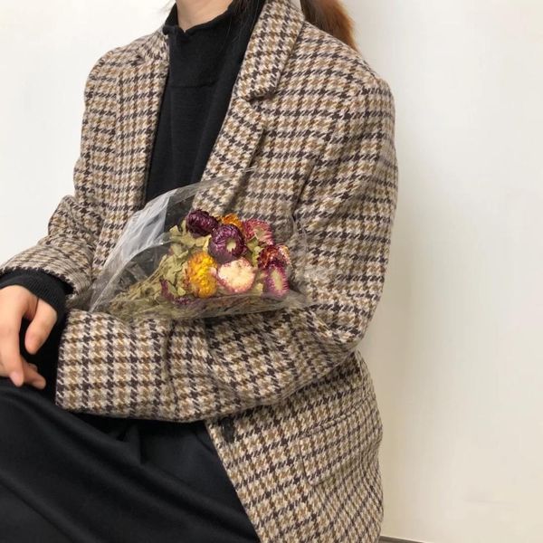 

women's suits & blazers suit houndstooth blazer women v-neck loose single button ol autumn winter hxn1, White;black