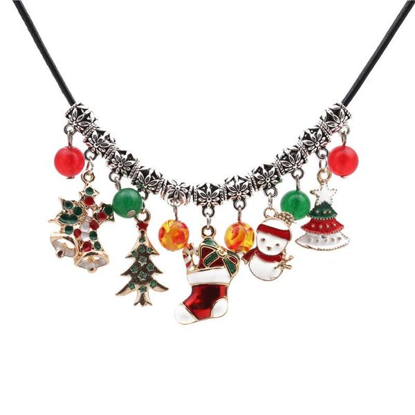 

pendant necklaces fashion christmas charm snowman necklace for woman gold chains bead choker female jewelry gift girl, Silver