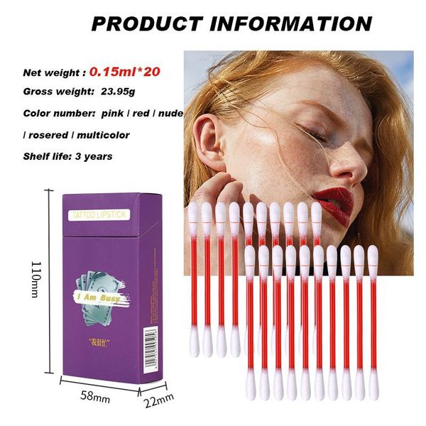 

lip gloss 20 pieces/set non-stick cup tattoo lipstick cosmetics cigarette cotton swab portable waterproof liquid
